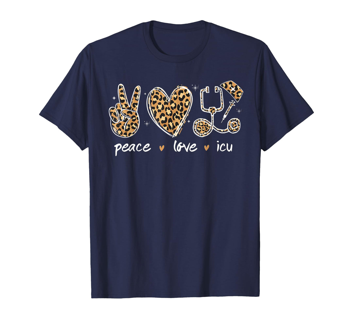 Peace love Icu nurse life leopard Print stethoscope Heart T-Shirt