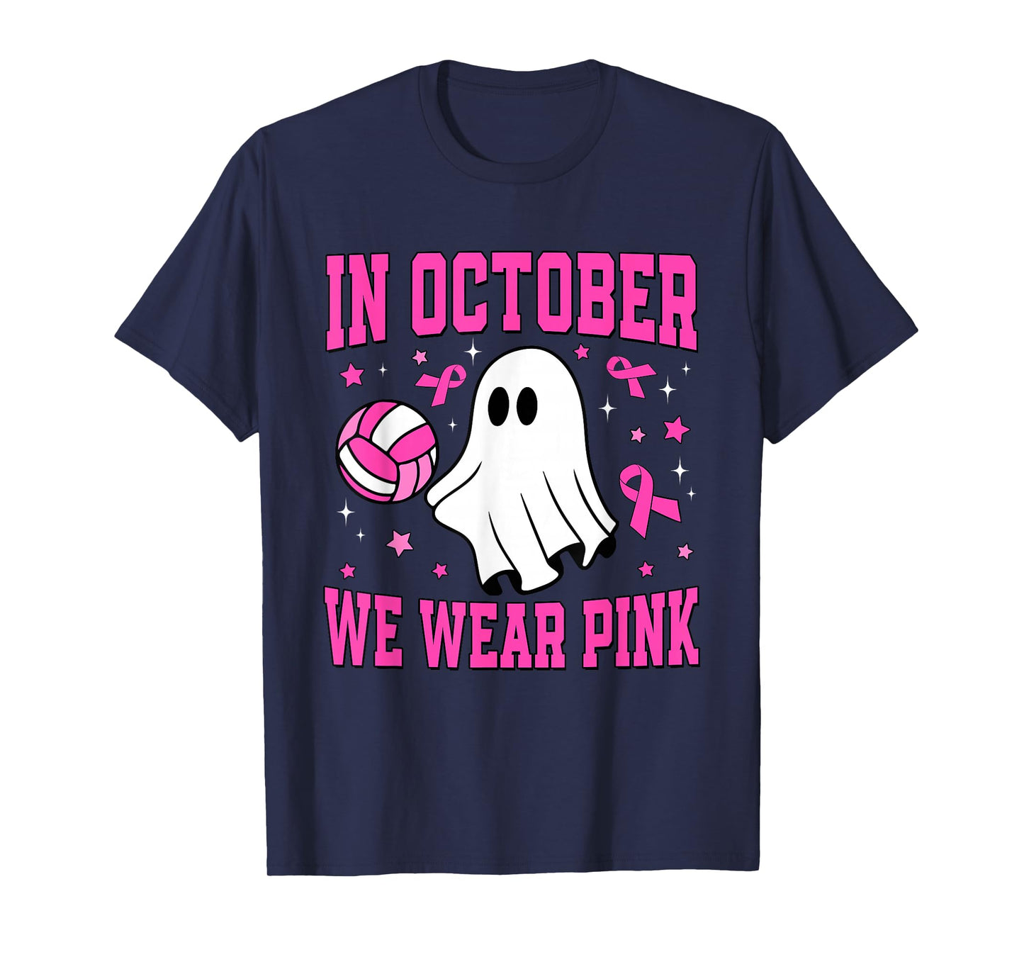 In October We Wear Pink Ghost Volleyball Breast Cancer T-Shirt