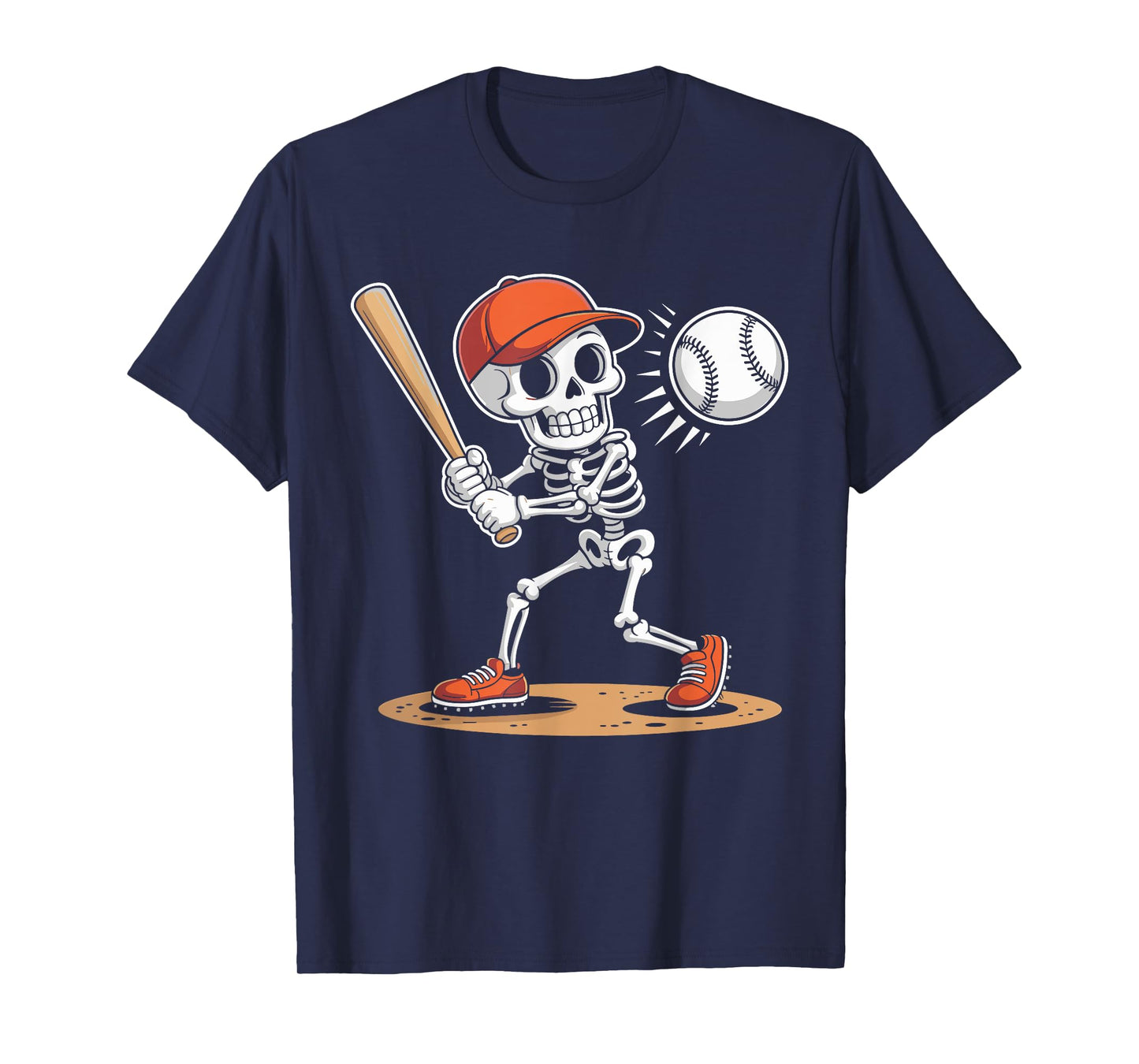 Skeleton Batting Baseball Halloween Boys Men Kids T-Shirt
