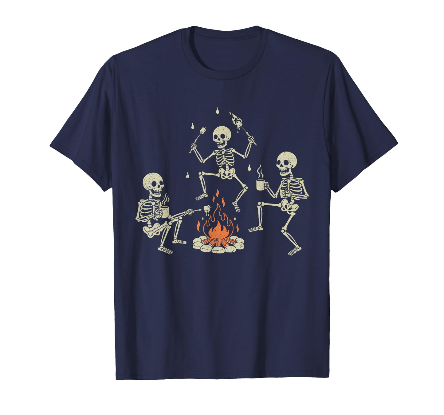 Skeletons Roasting Marshmallows Funny Camping Halloween T-Shirt