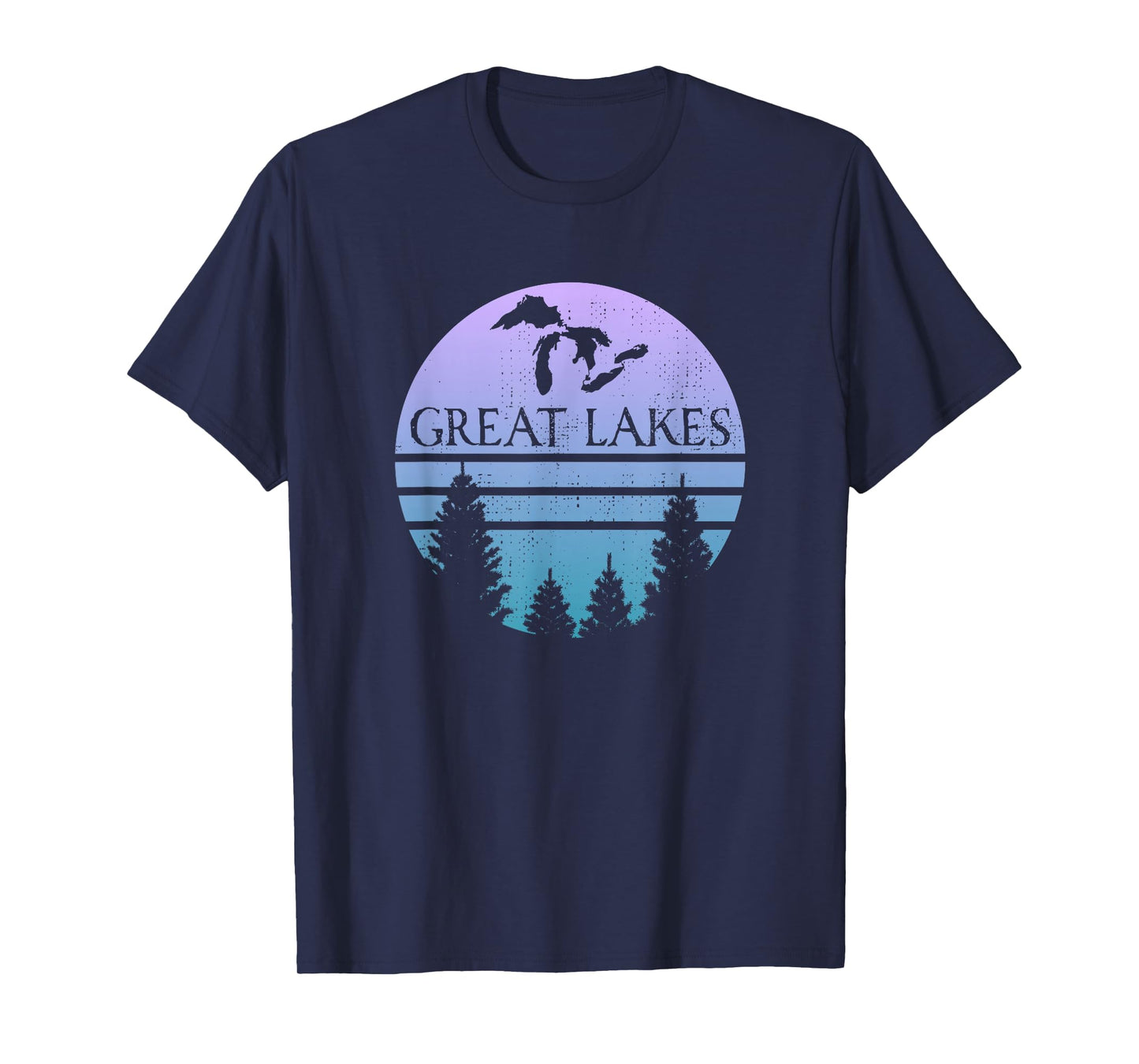 Great Lakes of Michigan Lakes Silhouette Trees T-Shirt
