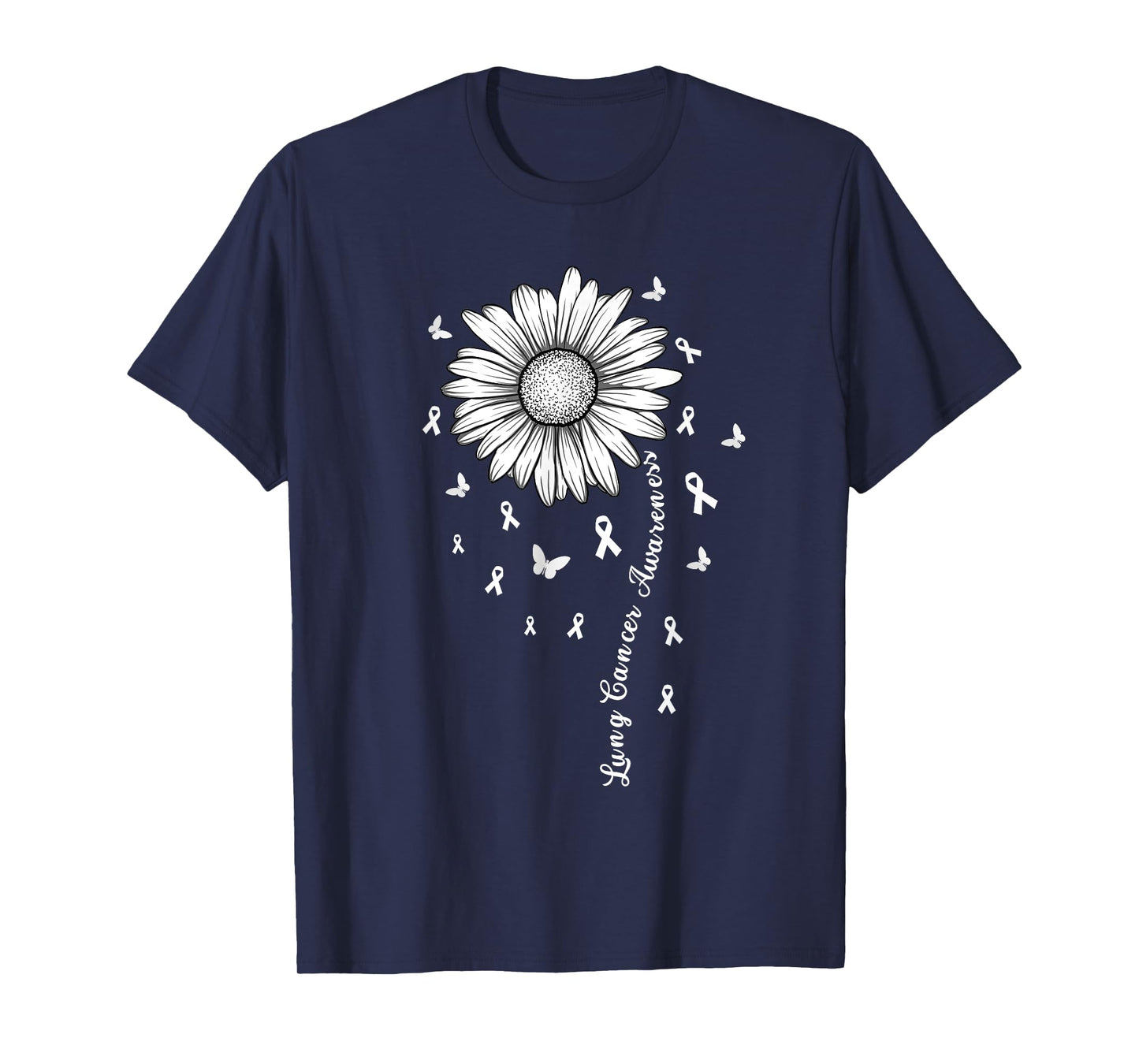 Support Lung Cancer Awareness Month Flower White Ribbon T-Shirt
