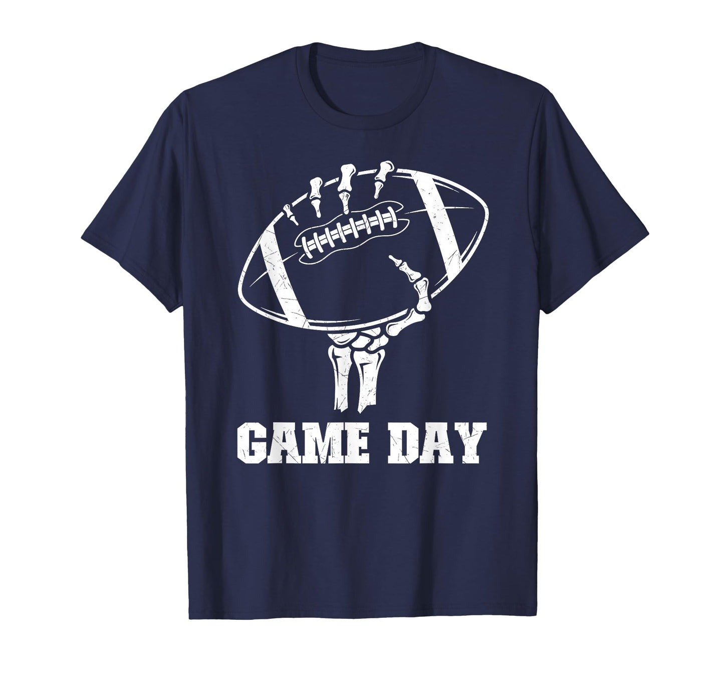 Game Day Skeleton Hand Holding Football Halloween Sports Fan T-Shirt
