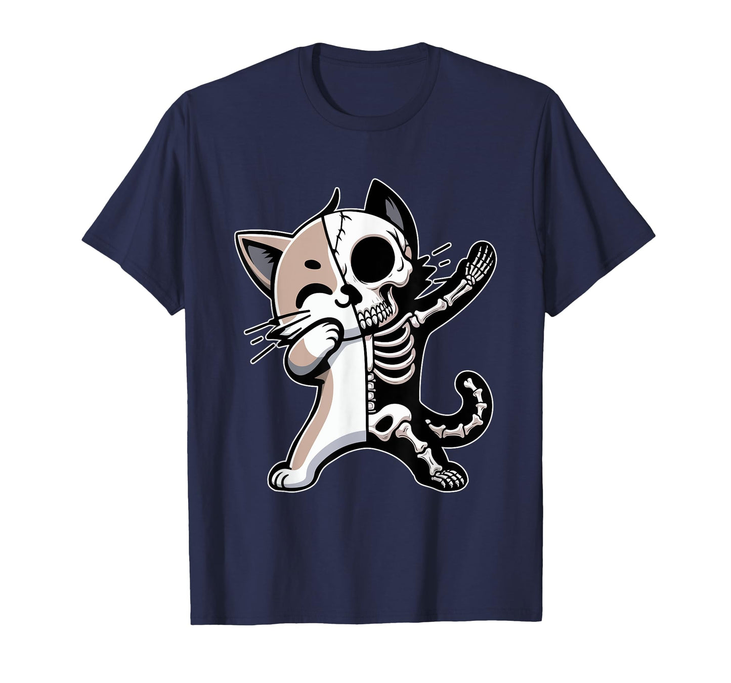 Dabbing Cat Half Skeleton Halloween Costume Owner Lover T-Shirt