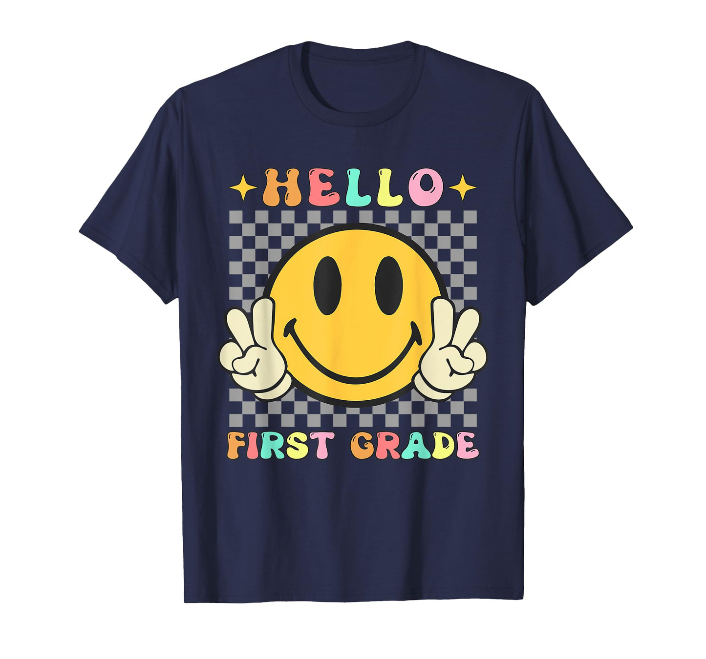 Retro Groovy 1st Grade Back to School Hello First Grade T-Shirt