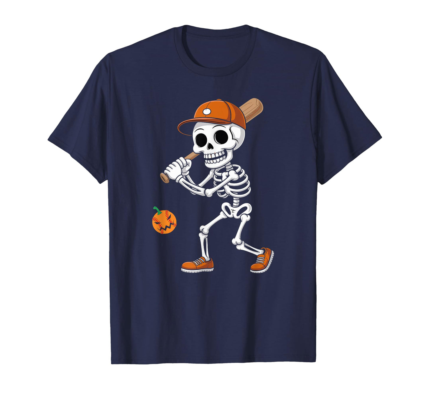 Baseball Pumpkin Funny Skeleton Baseball Halloween Costume T-Shirt