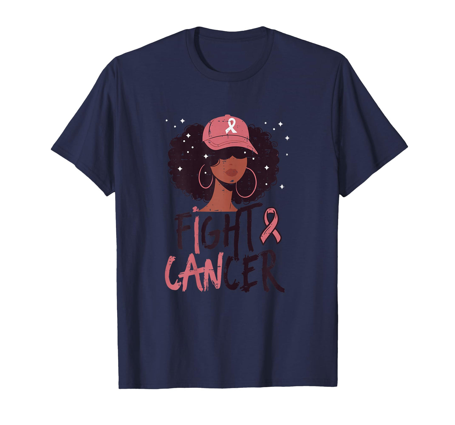 Fight Breast Cancer Afro Black Woman Aware Women Girls Kids T-Shirt