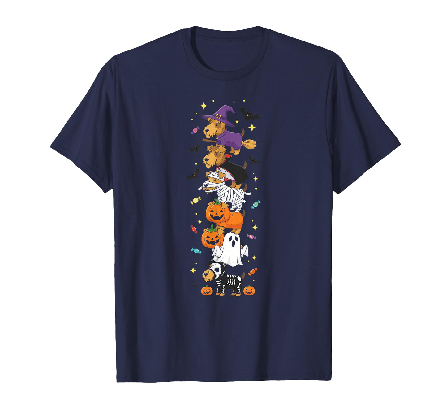 Airedale Terrier Dog Witch Ghost Halloween Kids Mens Womens T-Shirt