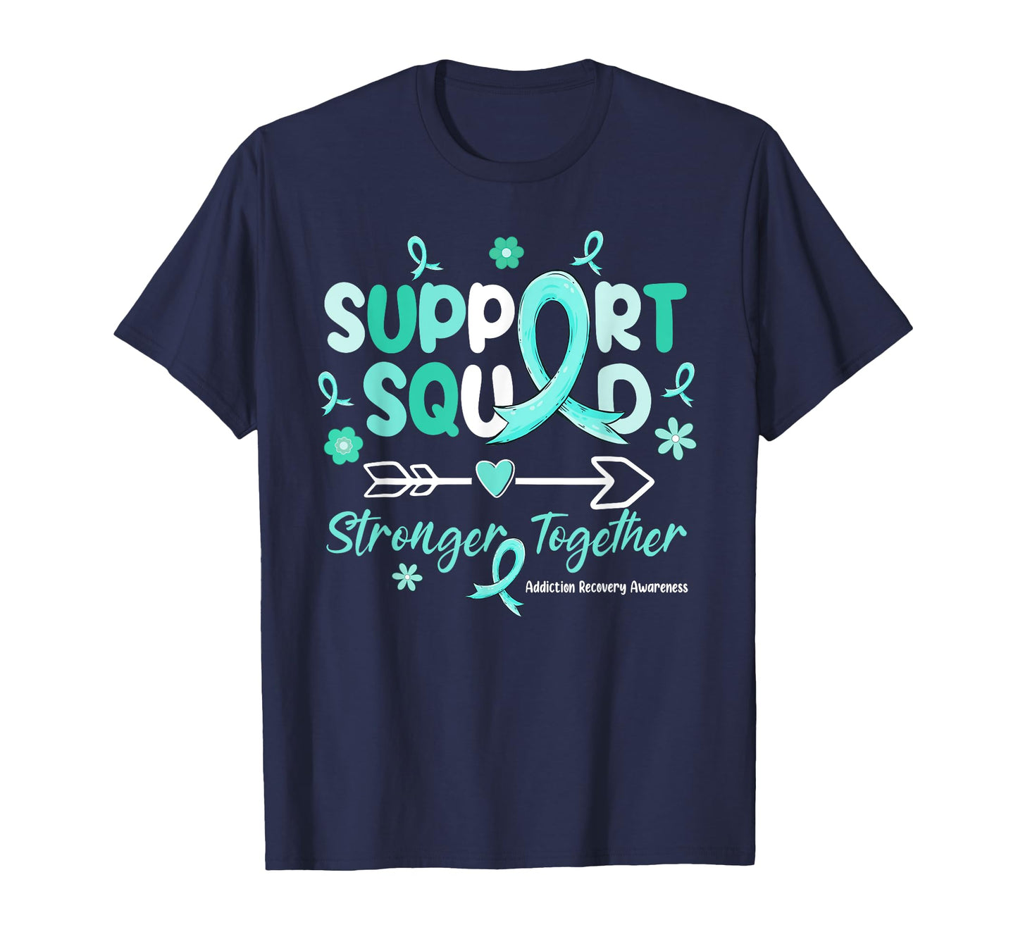 Groovy Support Squad Teal Ribbon Addiction Recovery T-Shirt