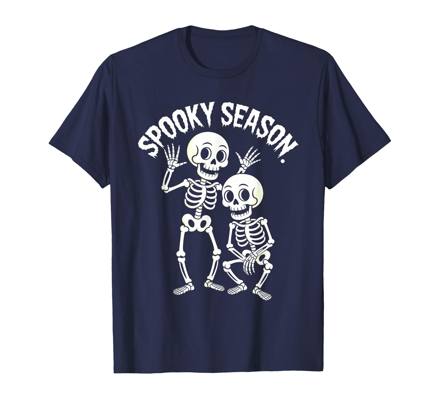 Spooky Season Skeleton Duo Jagged Bones Cartoon Artwork T-Shirt