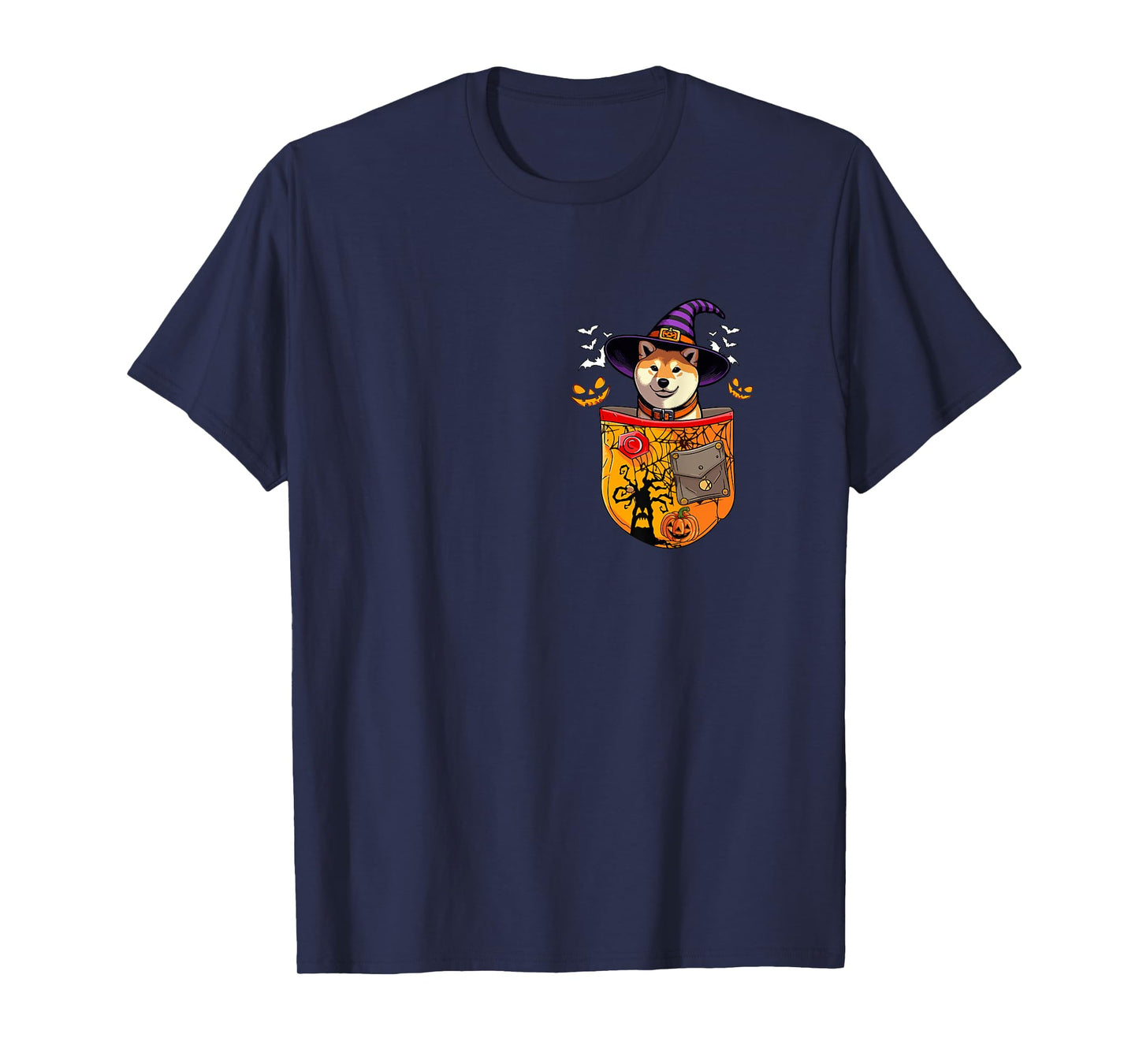 Shiba Inu As Witch in Pocket Halloween Dog Owner Family T-Shirt