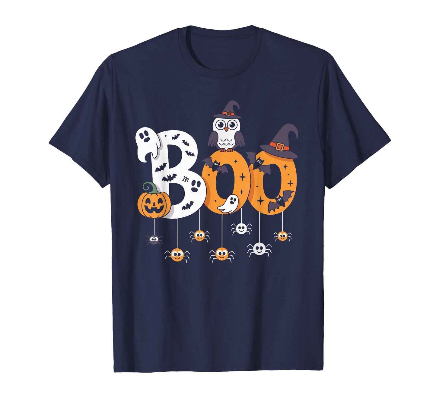 Halloween Boo Owl with Witch Hat Spiders summerween T-Shirt