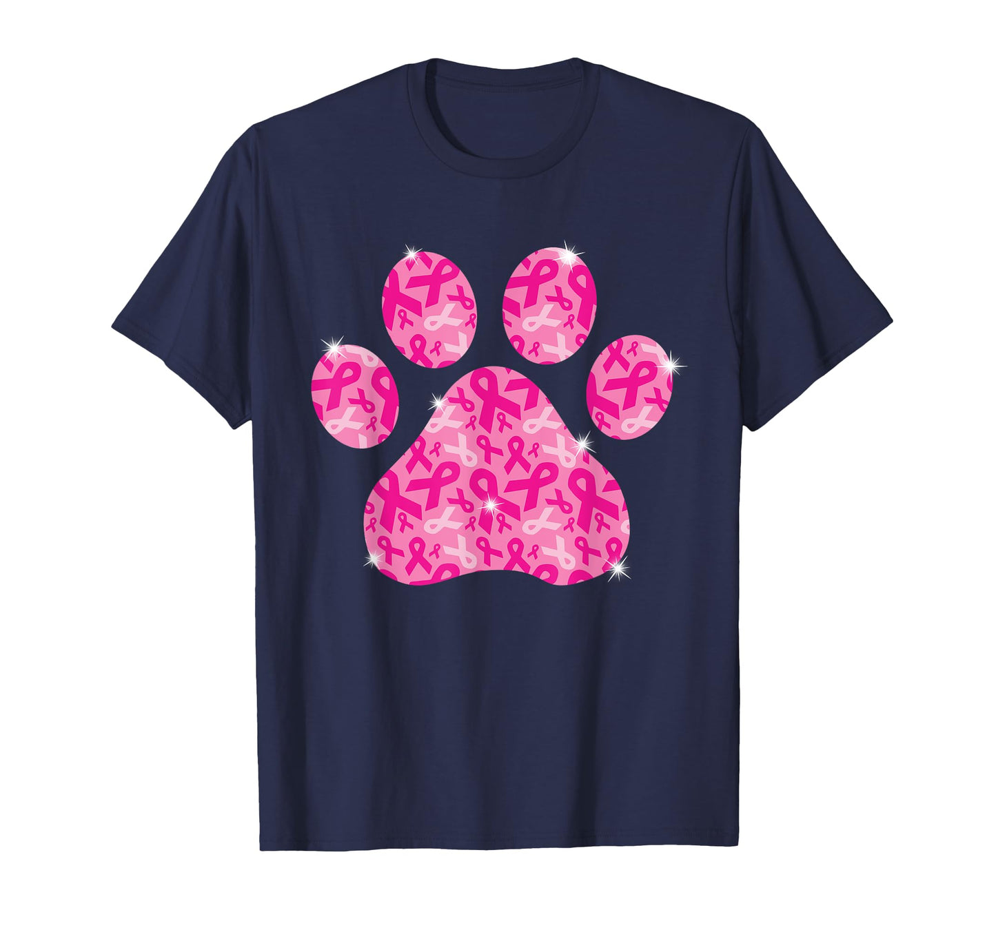 Dog Paw Print Pink Ribbon Breast Cancer Awareness Survivor T-Shirt