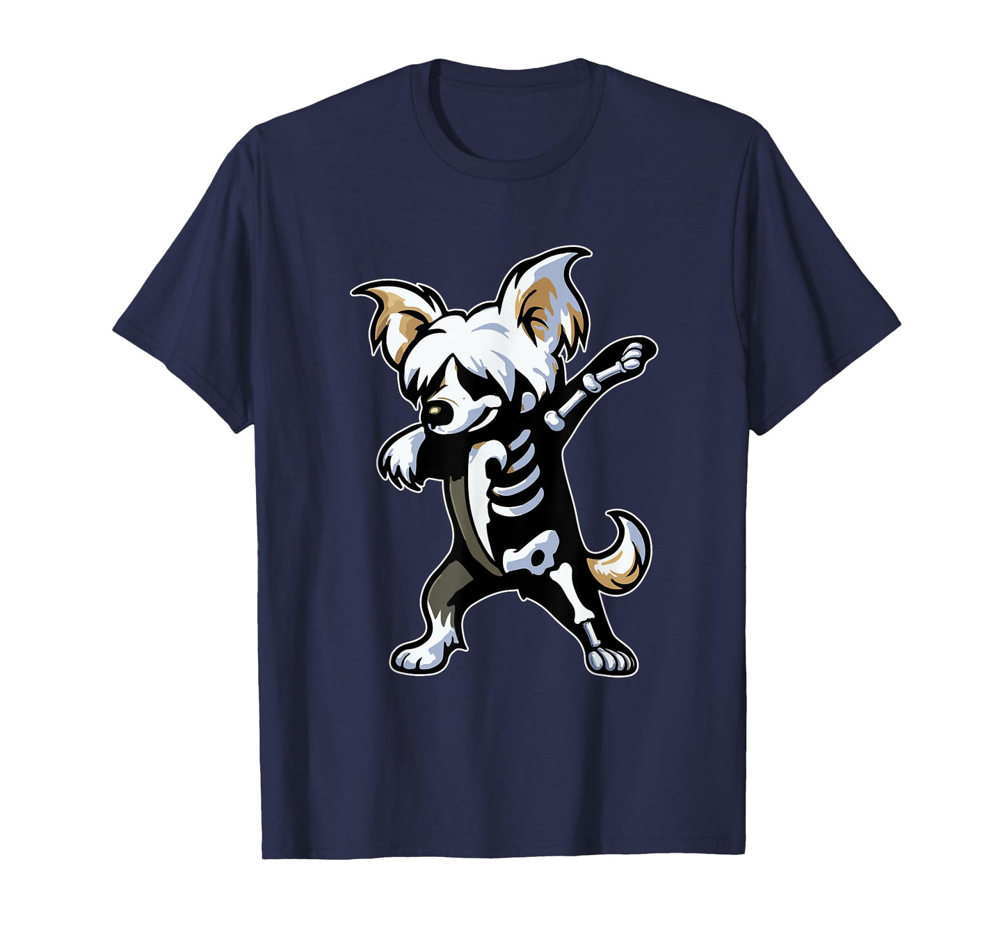 Dabbing Chinese Crested Dog Half Skeleton Halloween Owner T-Shirt