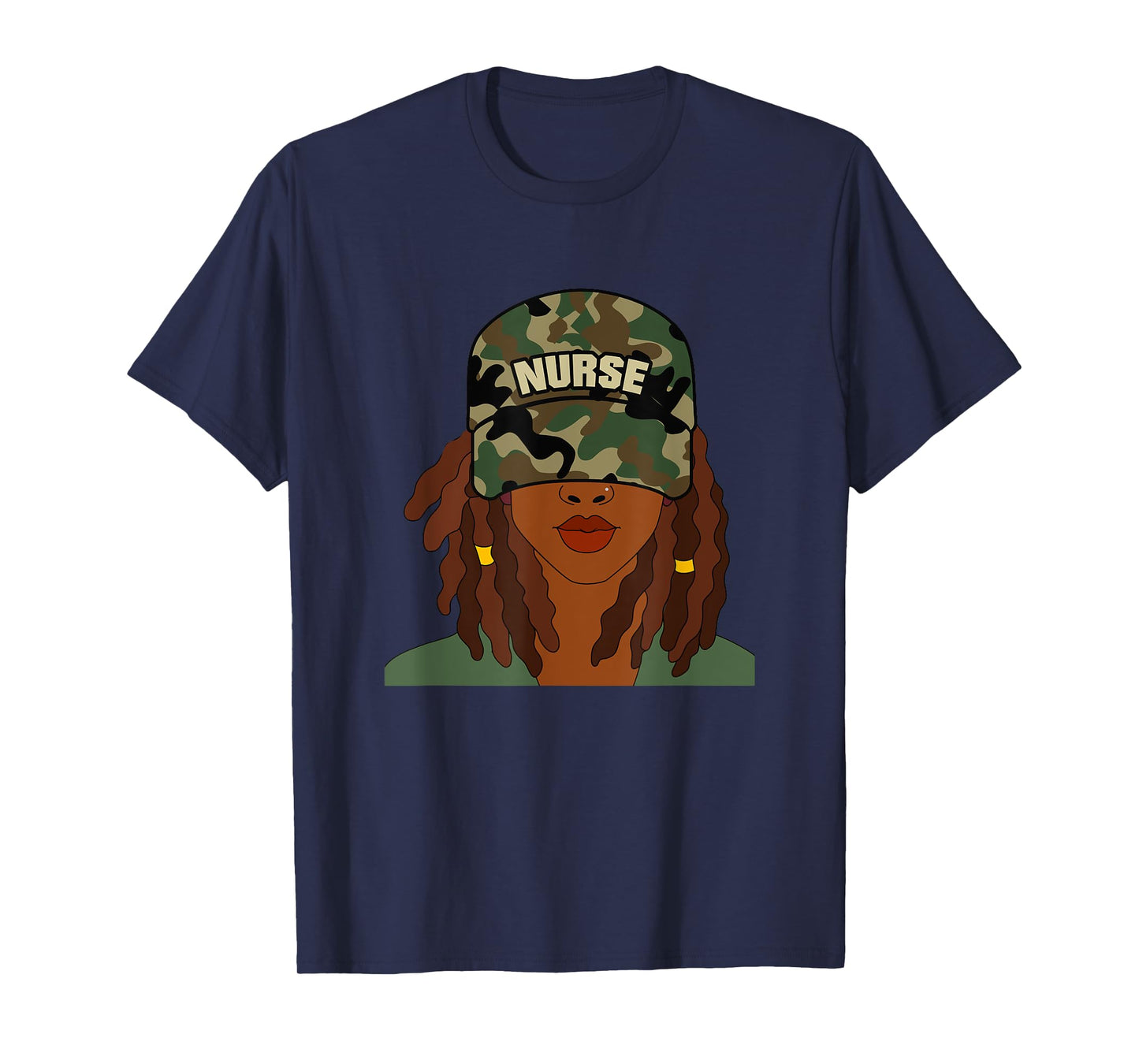 African American Nurse LPN Camo Camouflage Hat Locs T-Shirt