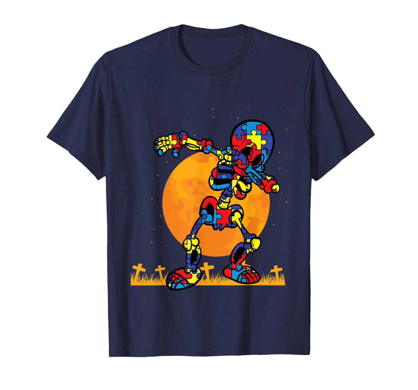 Autism Puzzle Dabbing Skeleton Autism Awareness Halloween T-Shirt