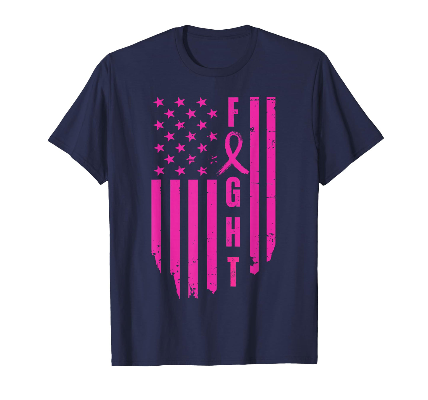 Fight Breast Survivor American Flag Breast Cancer Awareness T-Shirt