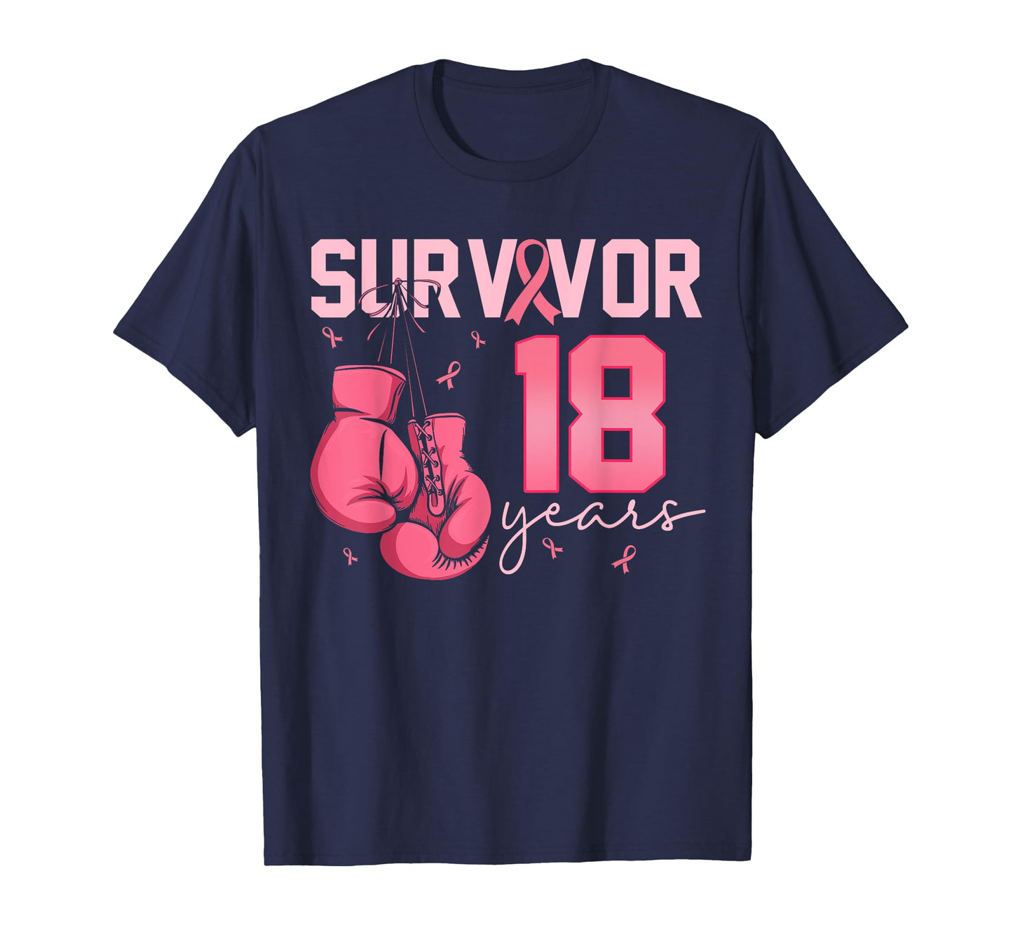 Breast Cancer Survivor 18 Years Pink Ribbon Boxing Gloves T-Shirt