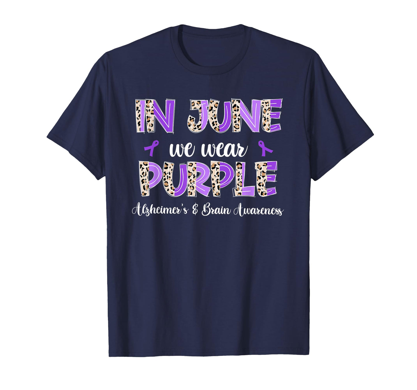Boho Leopard June We Wear Purple Alzheimers Brain Awareness T-Shirt