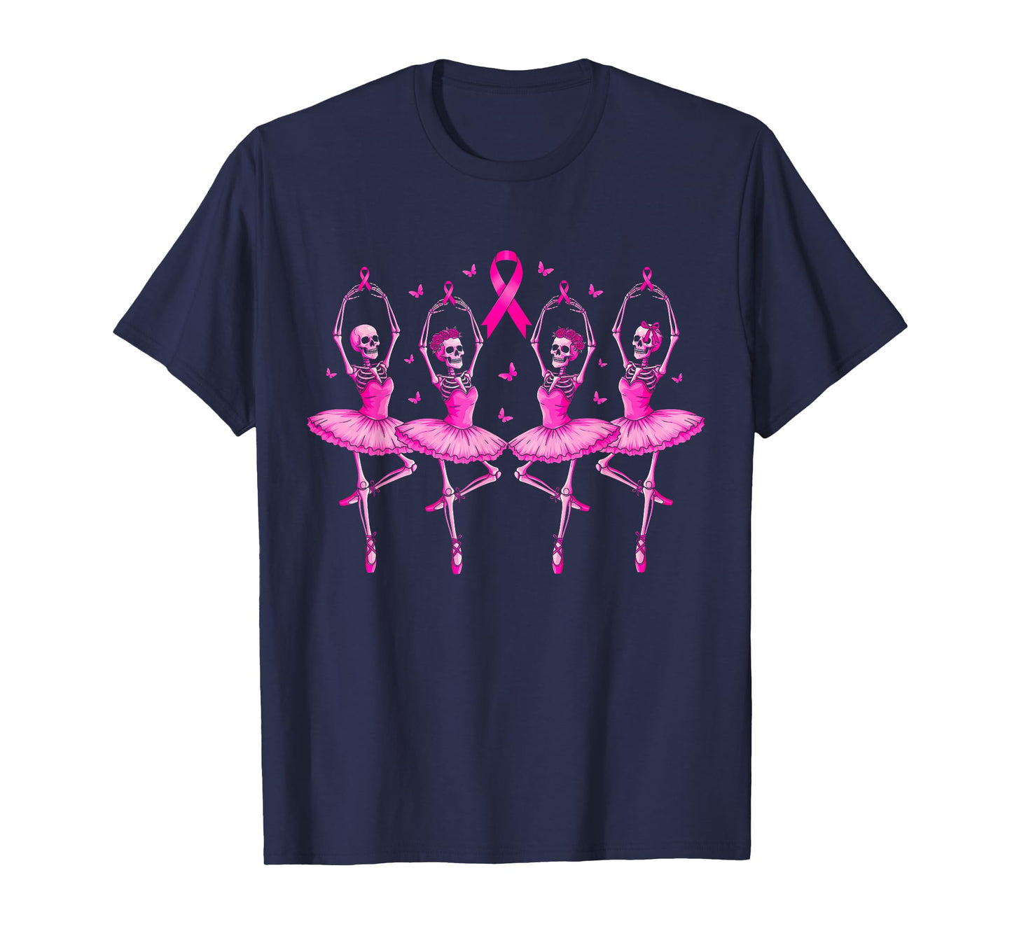 Funny Skeleton Pink Ribbon Breast Cancer Awareness T-Shirt