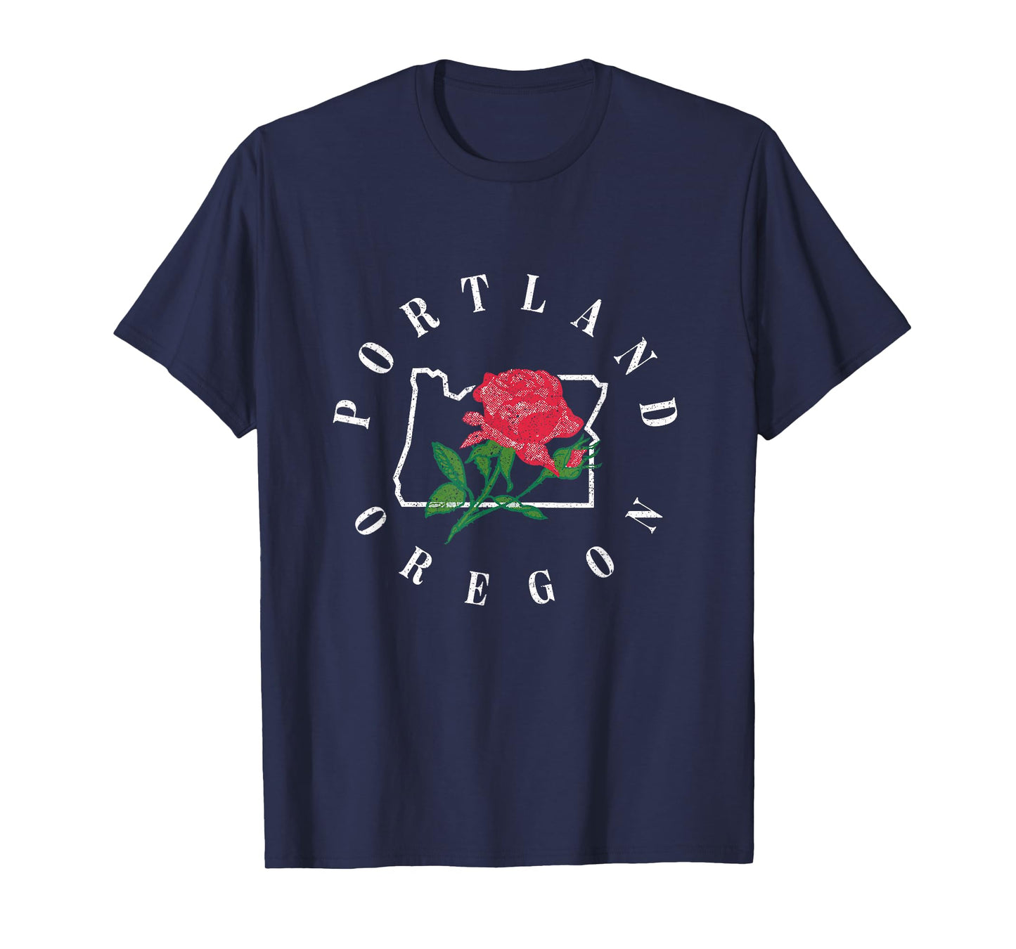 Vintage Retro Oregon Map with A Rose Portland Rose City T-Shirt