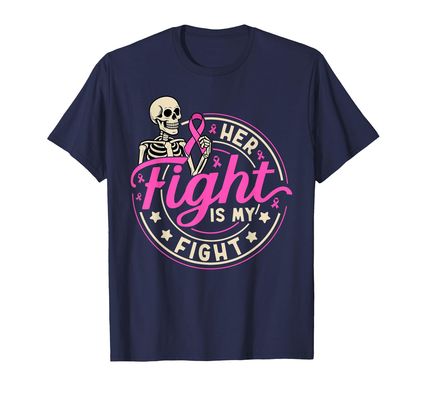 Her Fight is My Fight Breast Cancer Husband Pink Ribbon Men T-Shirt