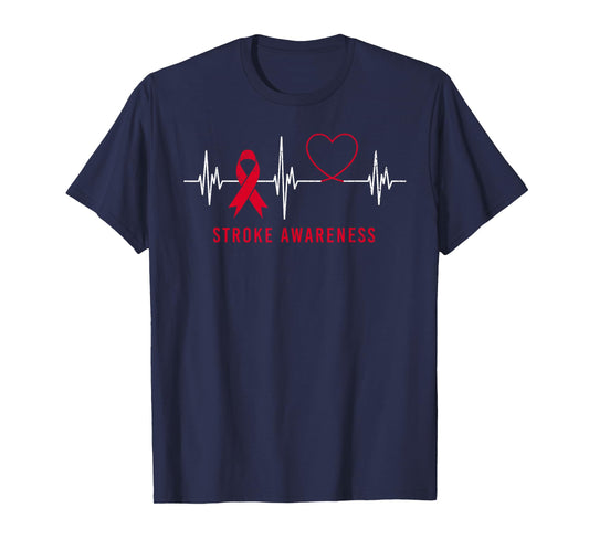 Heartbeat Heart Stroke Awareness Month Red Ribbon Support T-Shirt