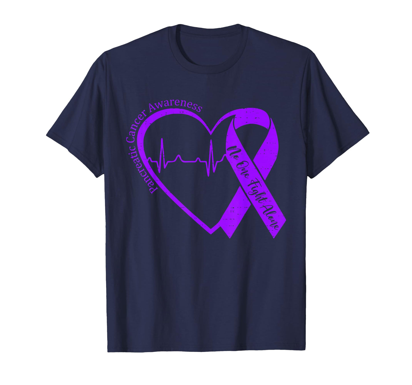 Pancreatic Cancer Awareness Heart Ribbon Purple Support T-Shirt