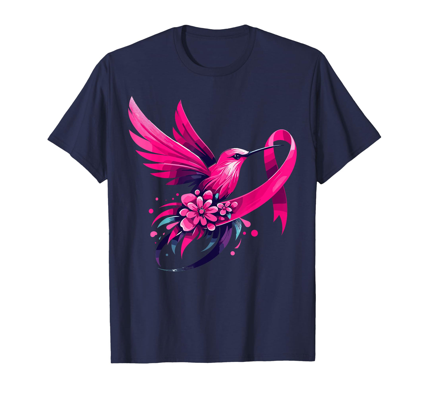 Hummingbird Flower Pink Ribbon Breast Cancer Awareness T-Shirt