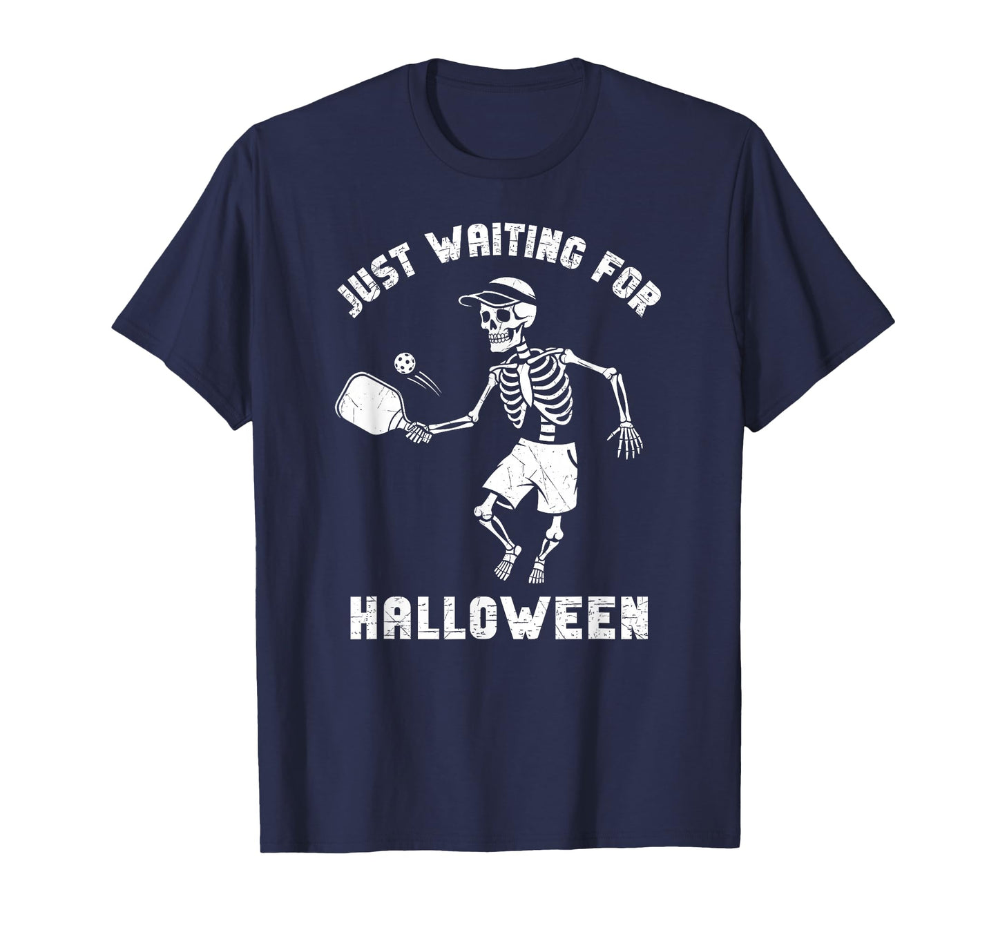 Just Waiting for Halloween Skeleton Pickle Ball Player T-Shirt