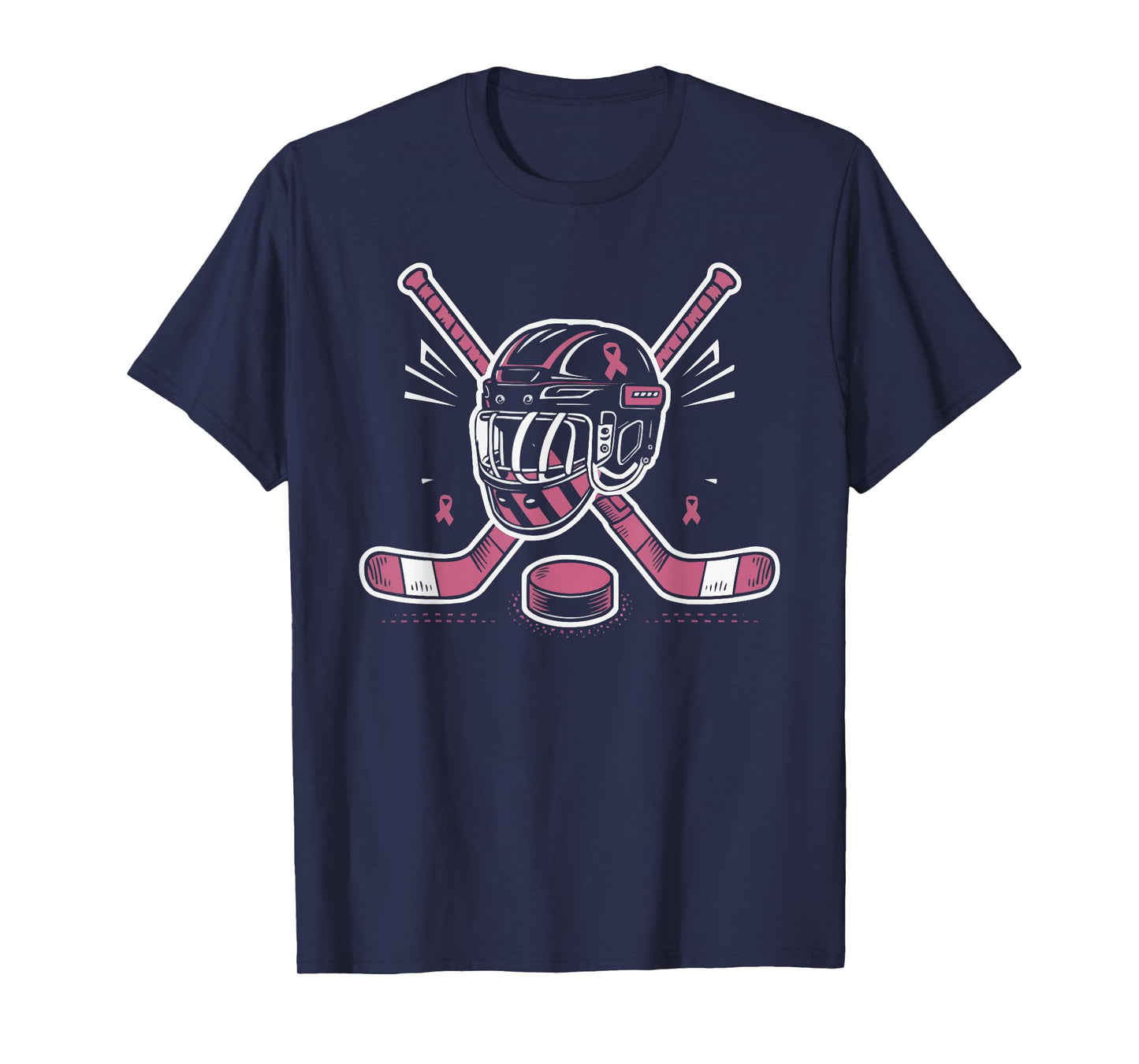 Ice Hockey Breast Cancer Awareness Month Pink Ribbon T-Shirt