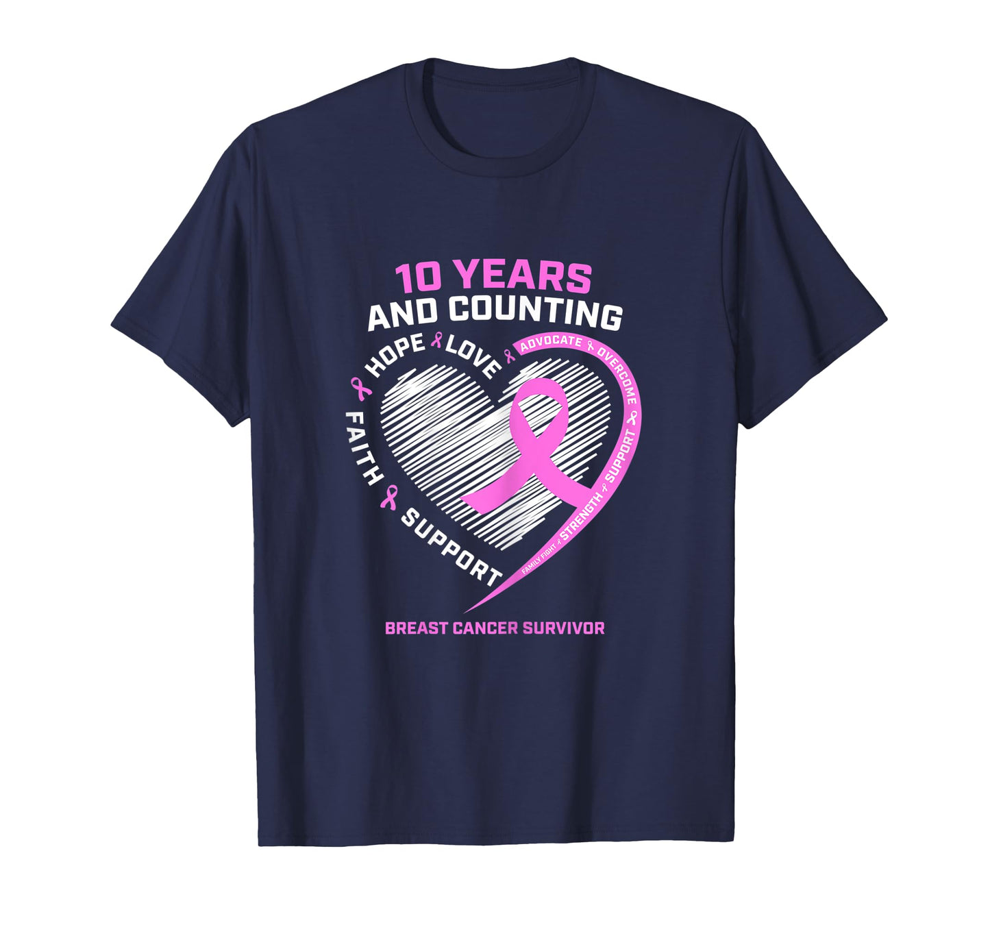 Womens 10 Year Breast Cancer Survivor Gifts Warrior Fight Awareness T-Shirt