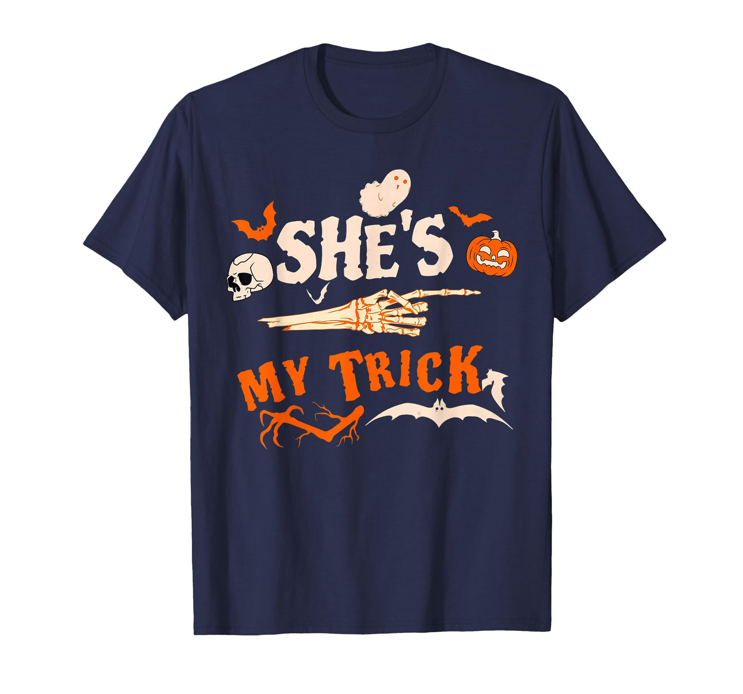 She's My Trick Funny Skeleton Halloween Matching Couples T-Shirt