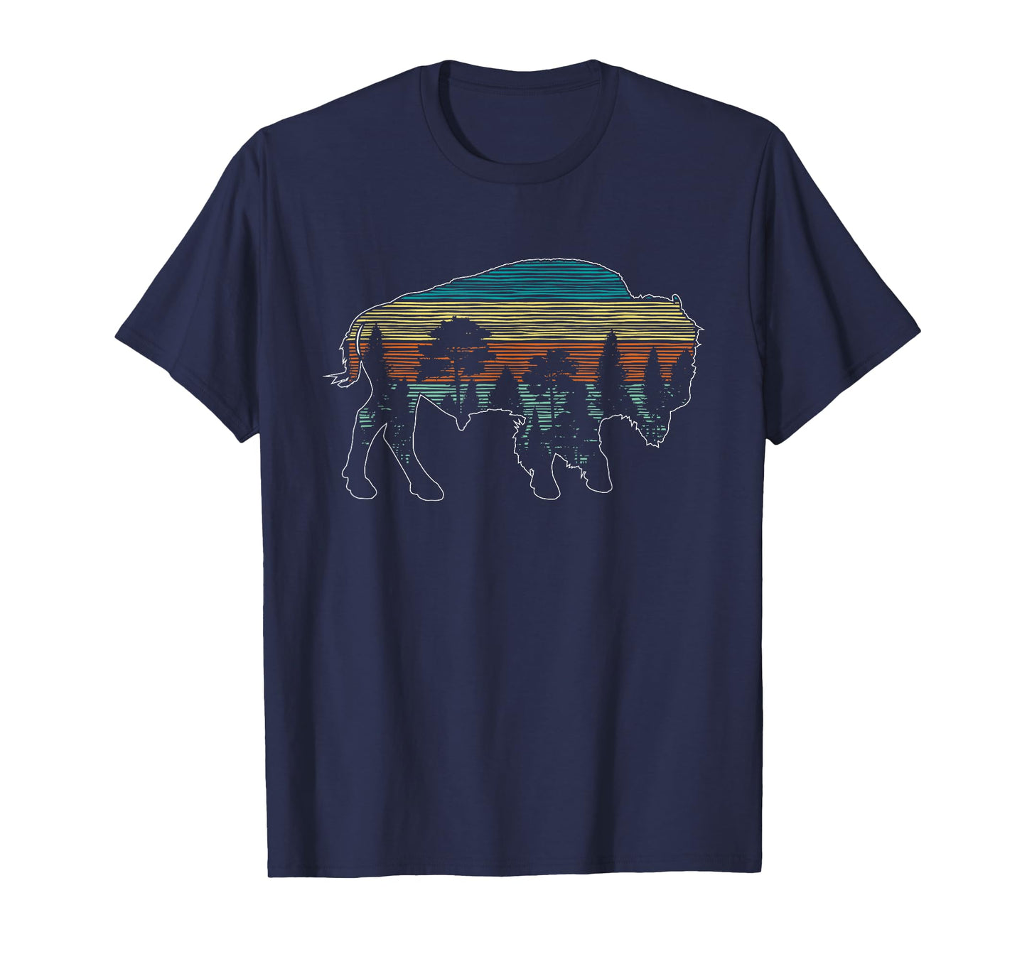 Vintage American Bison Buffalo Lover Wildlife Outdoor Trees T-Shirt