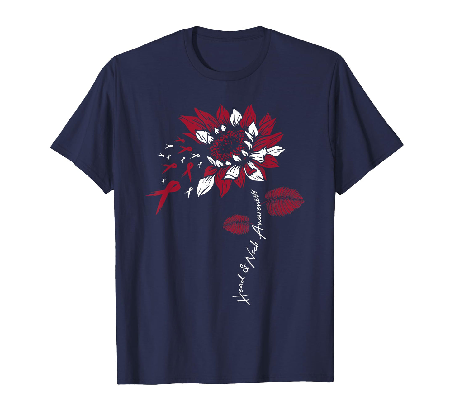 Head & Neck Cancer Awareness Burgundy White Ribbon Flower T-Shirt