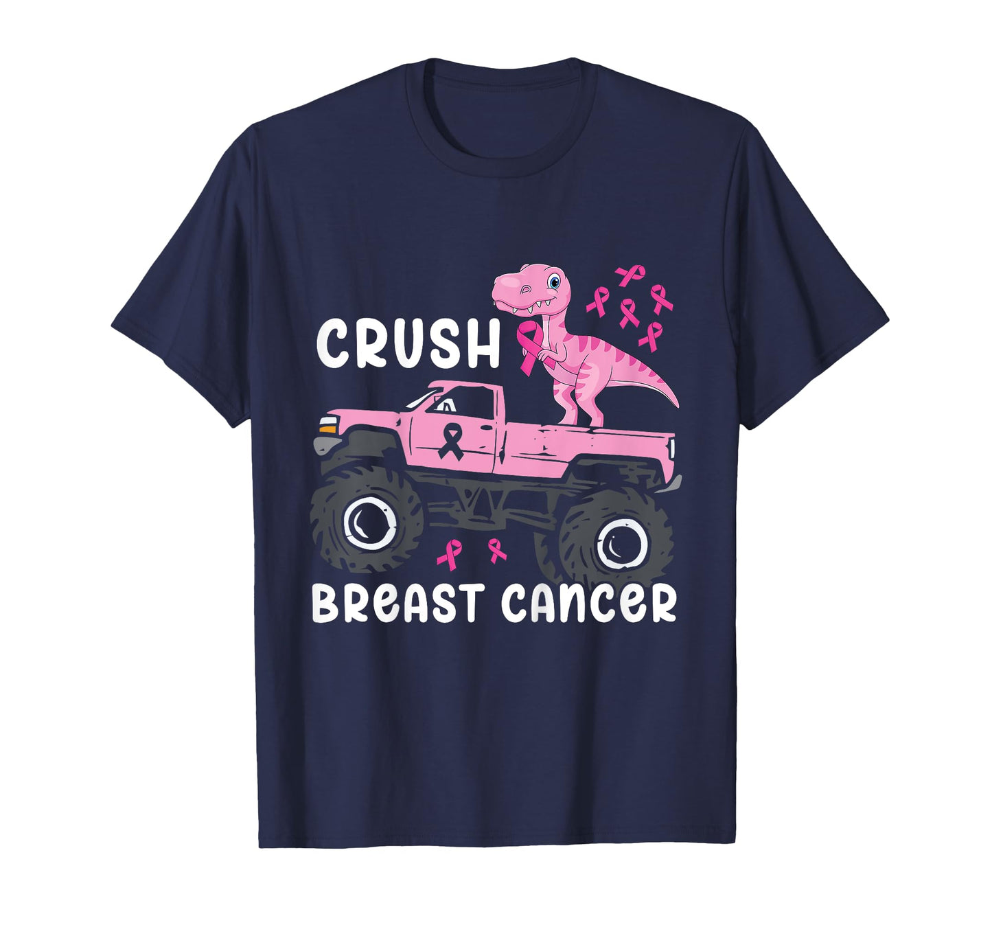 Kids Crush Breast Cancer Monster Truck Dinosaur T Rex Boys Kids T-Shirt
