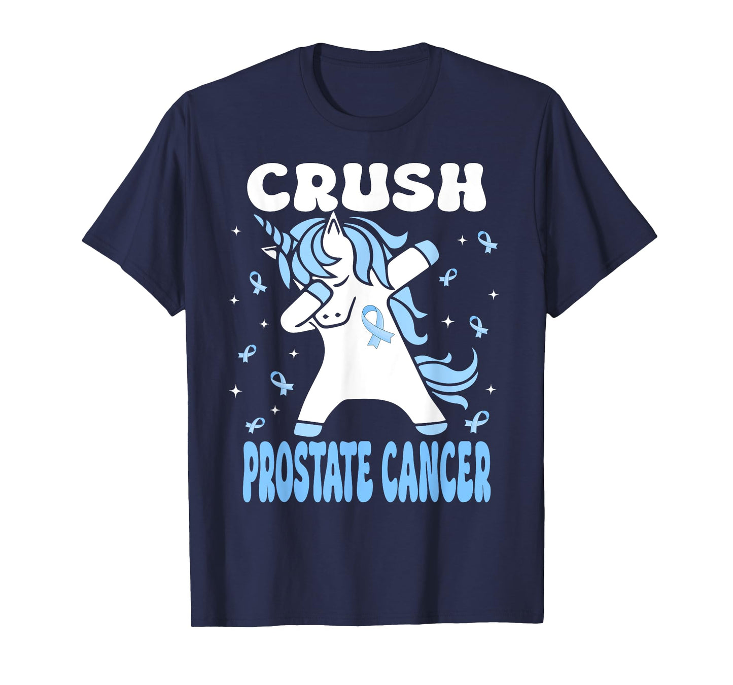 Dabbing Unicorn Crush Prostate Cancer Blue Ribbon T-Shirt