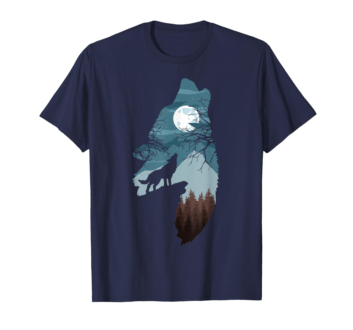Forest with Full-Moon and Cliff Of Silhouette Howling Wolf T-Shirt