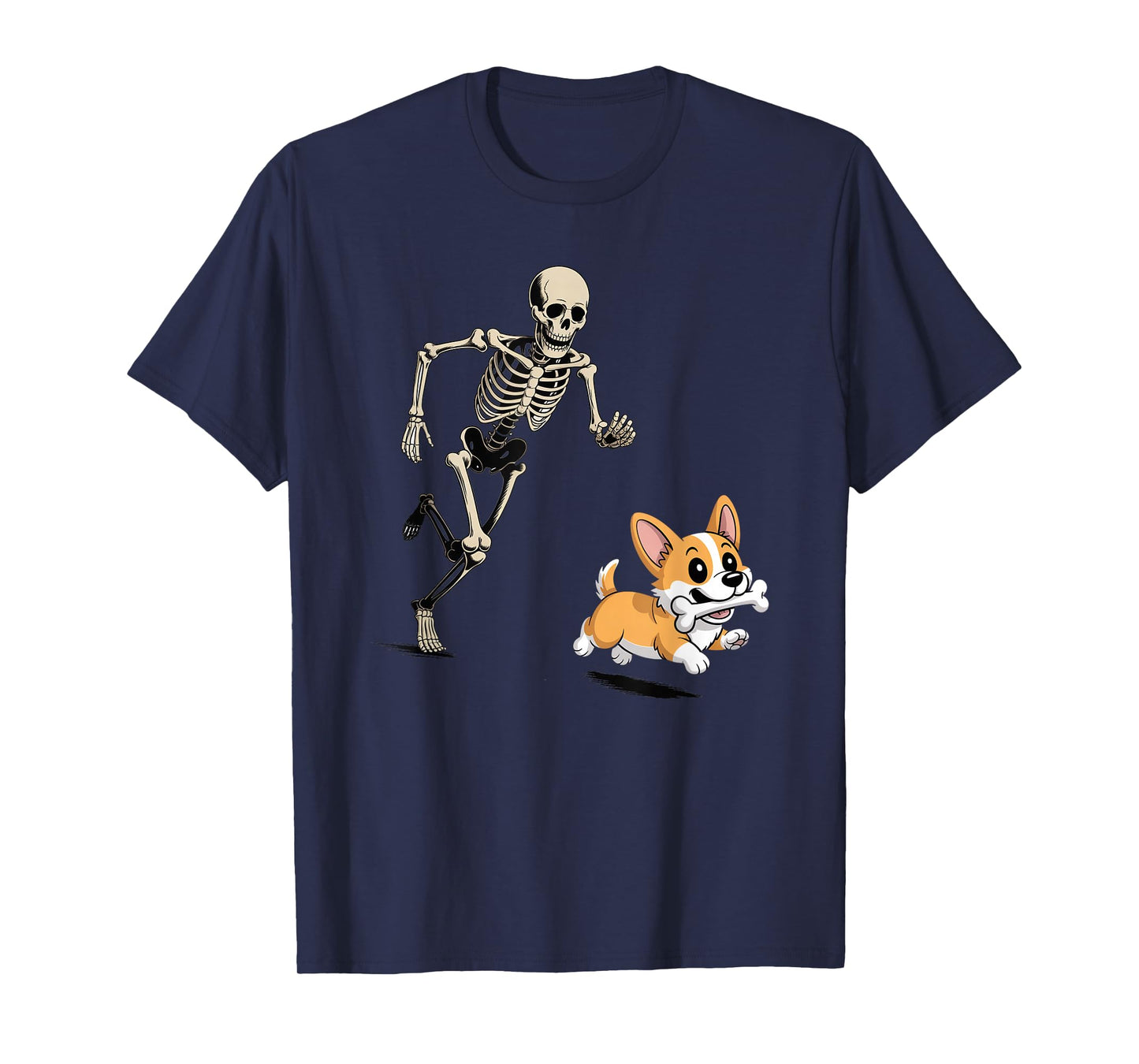 Funny Skeleton Chasing Corgi Halloween Dog Mom Pet Lover T-Shirt