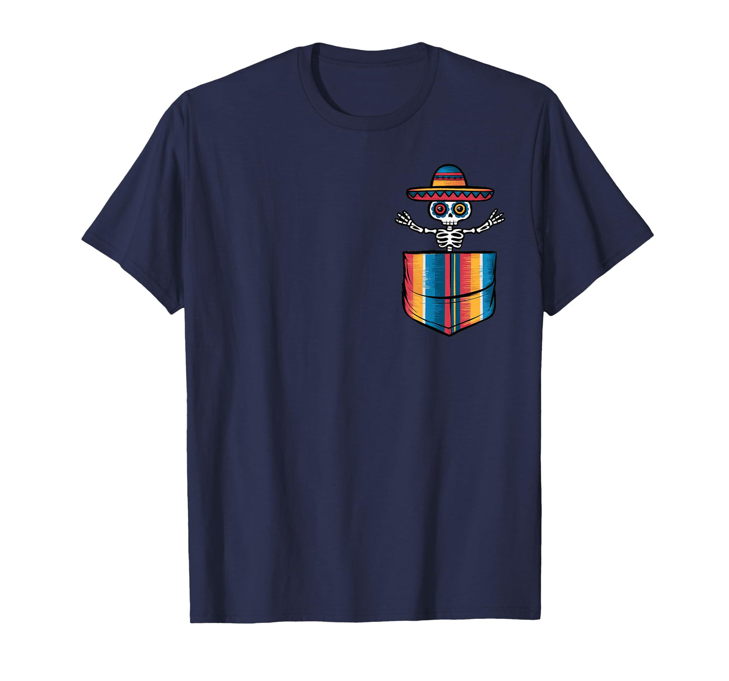 Serape Skeleton Mariachi Pocket Cinco De Mayo Mexican Party T-Shirt