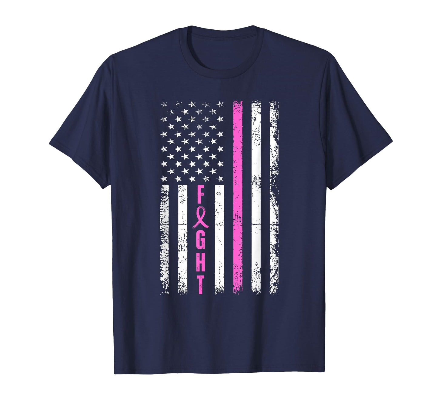 Fight Breast Survivor American Flag Breast Cancer Awareness T-Shirt
