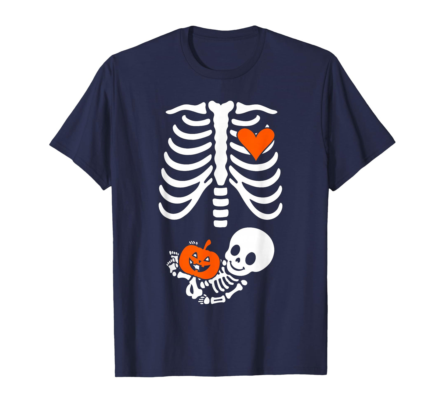 Halloween Skeleton Baby Rib Cage Maternity Pregnant Pumpkin T-Shirt
