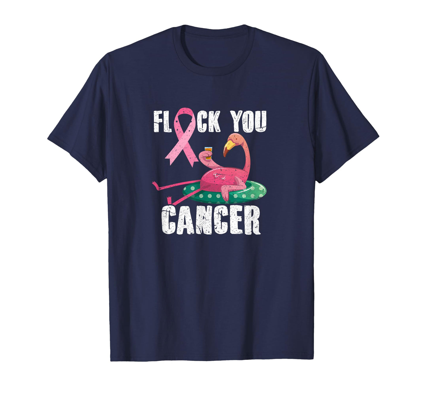 Flock You Cancer Flamingo Breast Cancer Fighter Distressed T-Shirt