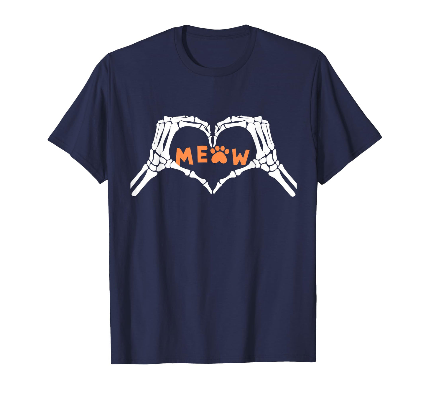 Meow Cute Cats Funny Skeleton Hands Heart Sign Halloween T-Shirt