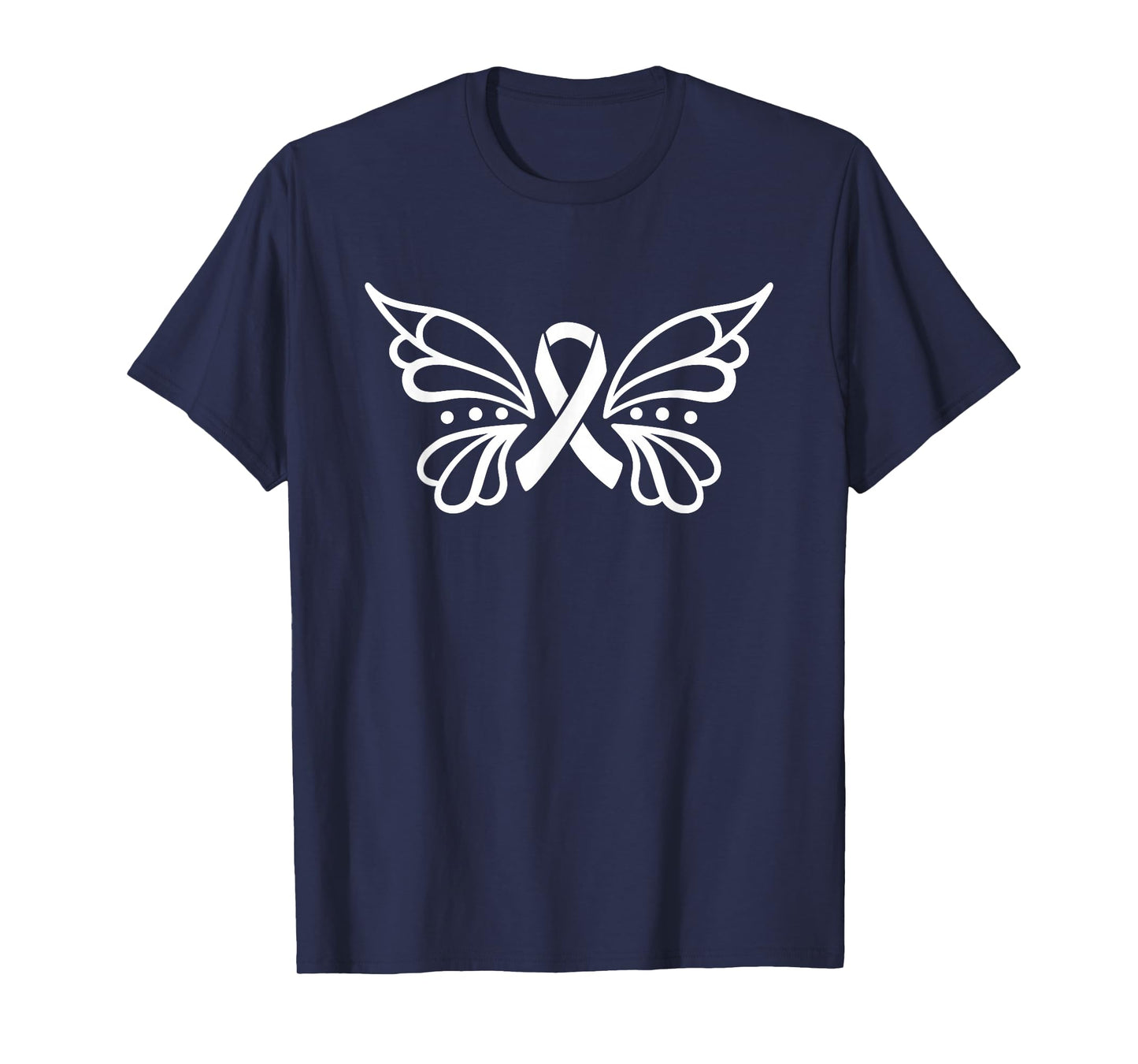 White Ribbon With Butterfly Wings - Lung Cancer Awareness T-Shirt