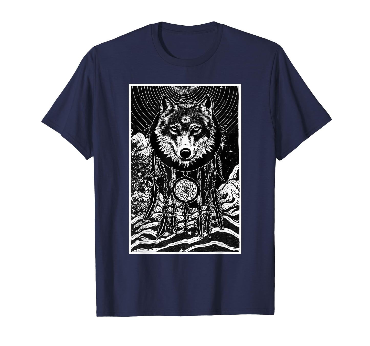 Dreamcatcher Wolf Full Moon Wiccan Native American T-Shirt