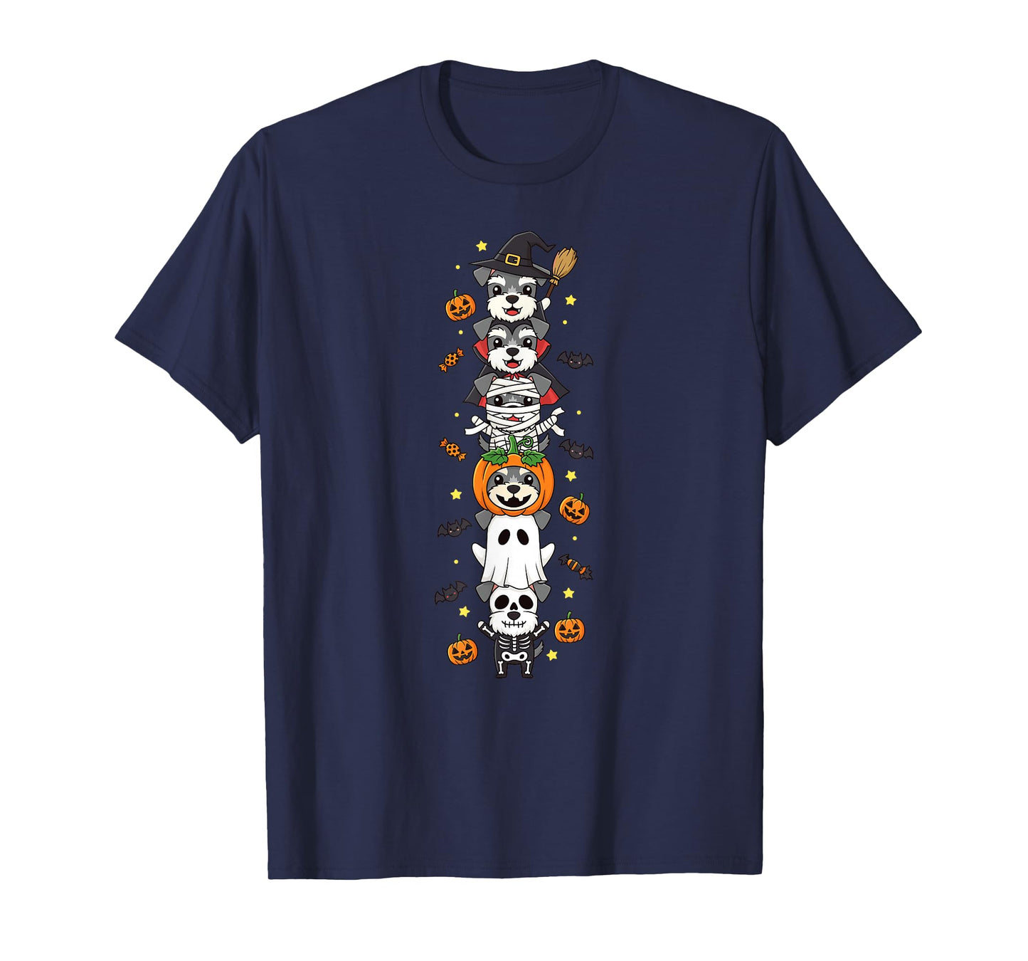 Miniature Schnauzer Witch Vampire Ghost Halloween Kids Mens T-Shirt