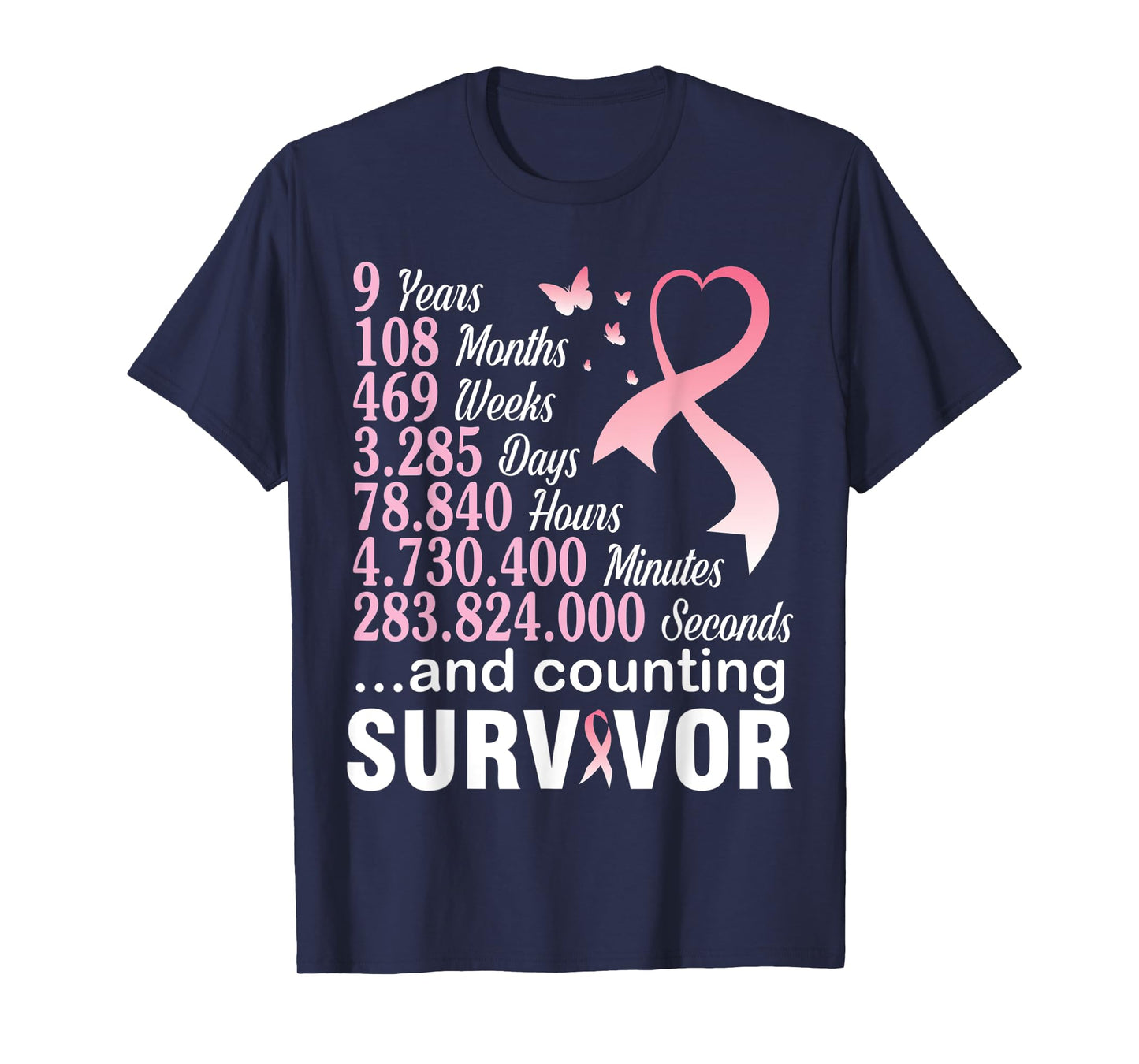 9 Years 108 Months & Counting Survivor Warrior Breast Cancer T-Shirt
