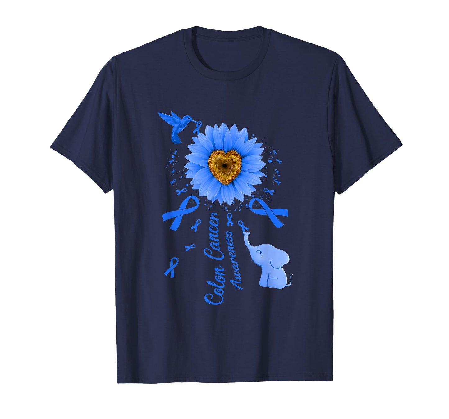 Sunflower Hummingbird Elephant Colon Cancer Awareness T-Shirt