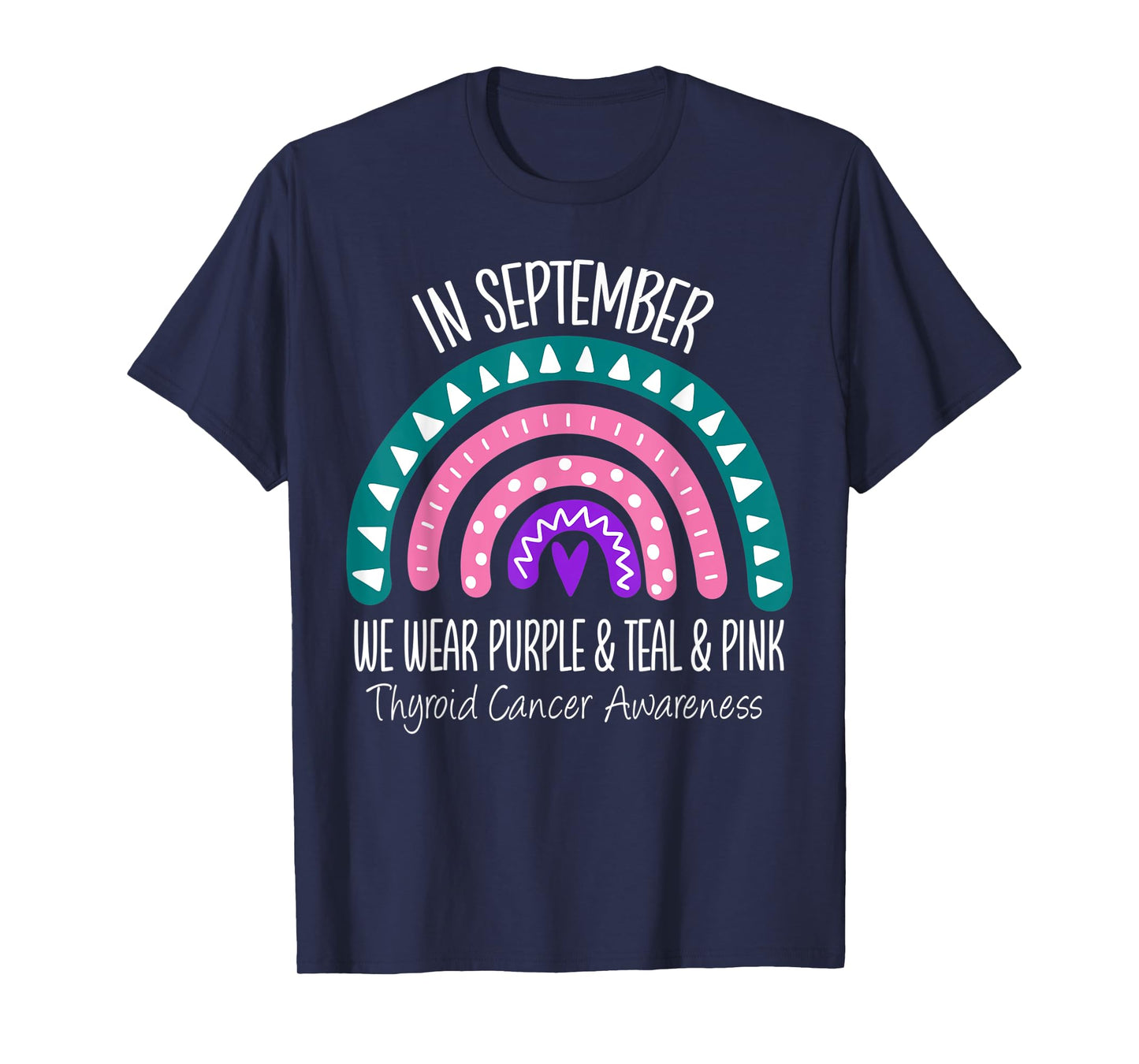 Rainbow September Teal Pink Thyroid Cancer Awareness Ribbon T-Shirt